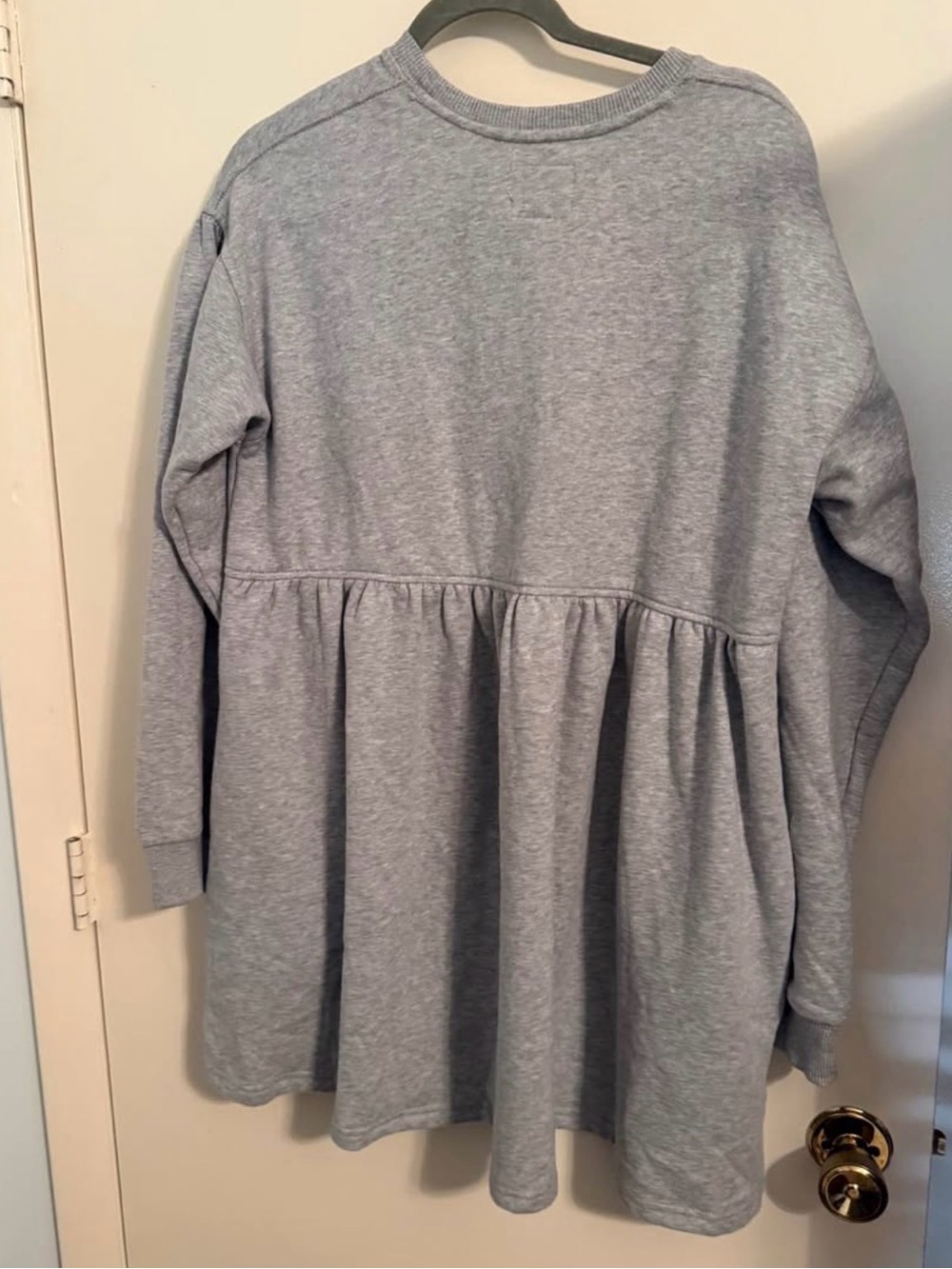 American Eagle Outfitters Light Gray Long Sleeve Gathered Casual Dress
